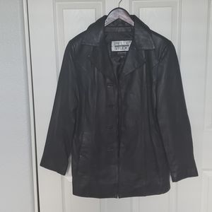 Dark brown leather trench